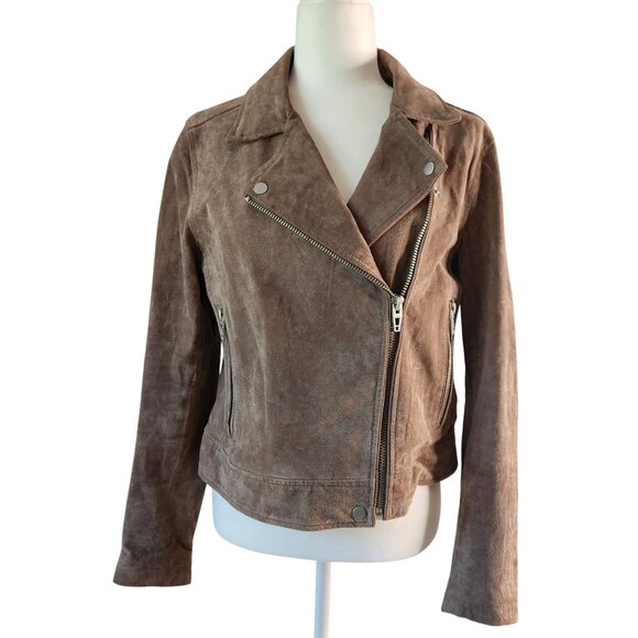 Vintage BLANKNYC Suede Moto Jacket Large Sand Brown Genuine Leather Biker Style - Picture 2 of 6